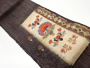 手織り真綿紬短冊に花模様織出し名古屋帯